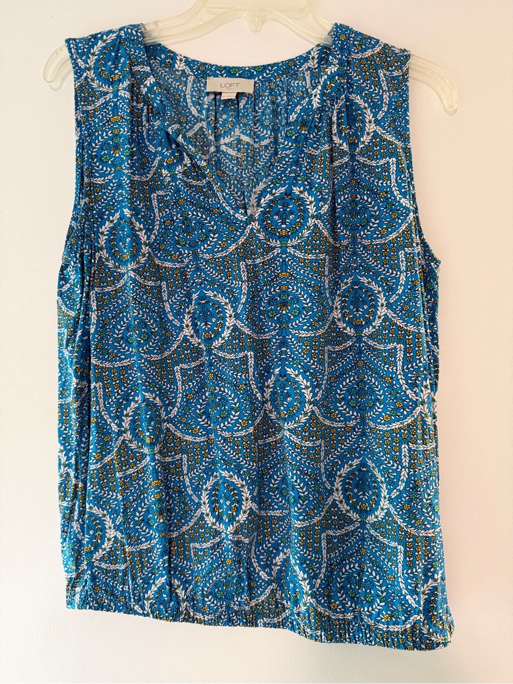LOFT Teal & White Patterned Sleeveless Shell